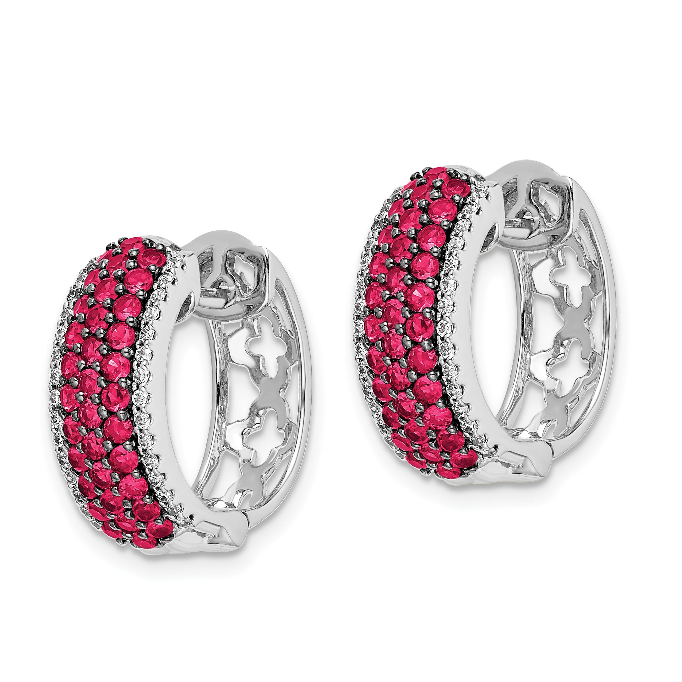 14k White Gold Diamond and Ruby Hinged Hoop Earrings (4.75 grams)