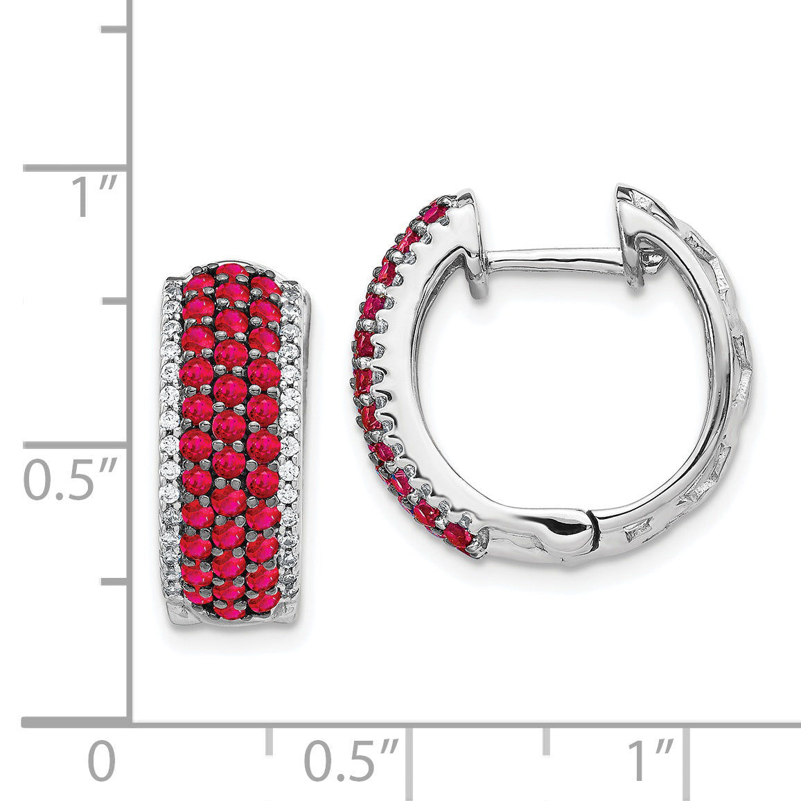 14k White Gold Diamond and Ruby Hinged Hoop Earrings (4.75 grams)