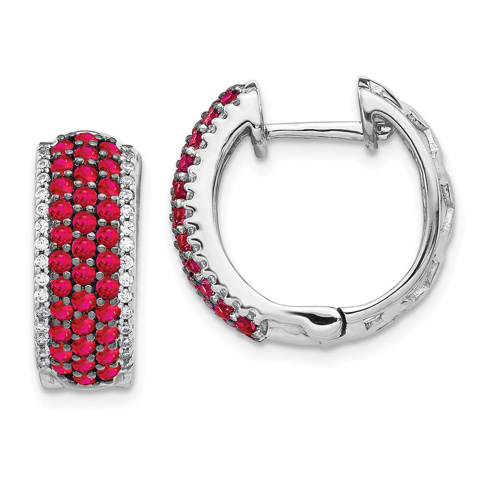 14k White Gold Diamond and Ruby Hinged Hoop Earrings (4.75 grams)