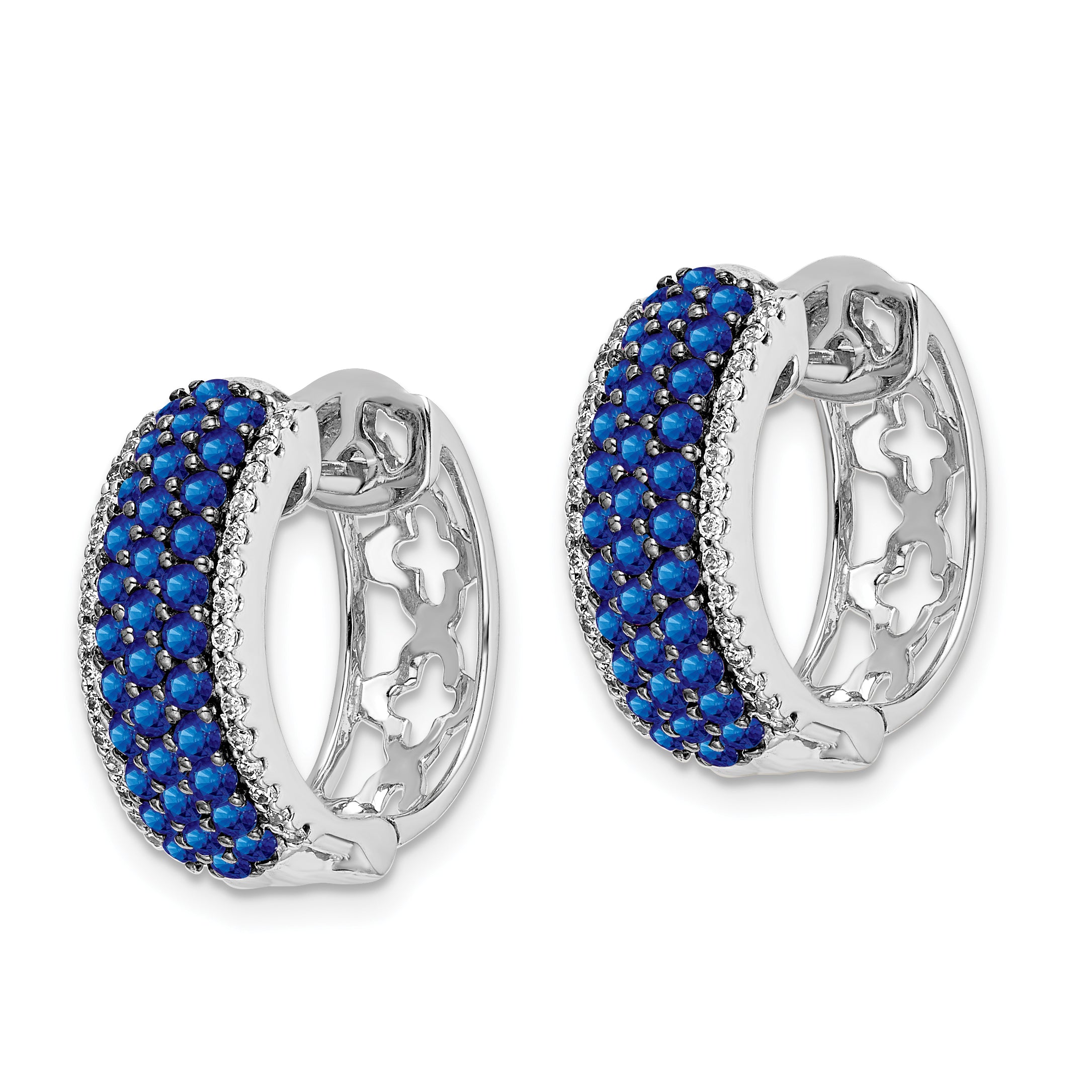 14k White Gold Diamond and Sapphire Hinged Hoop Earrings (4.75 grams)