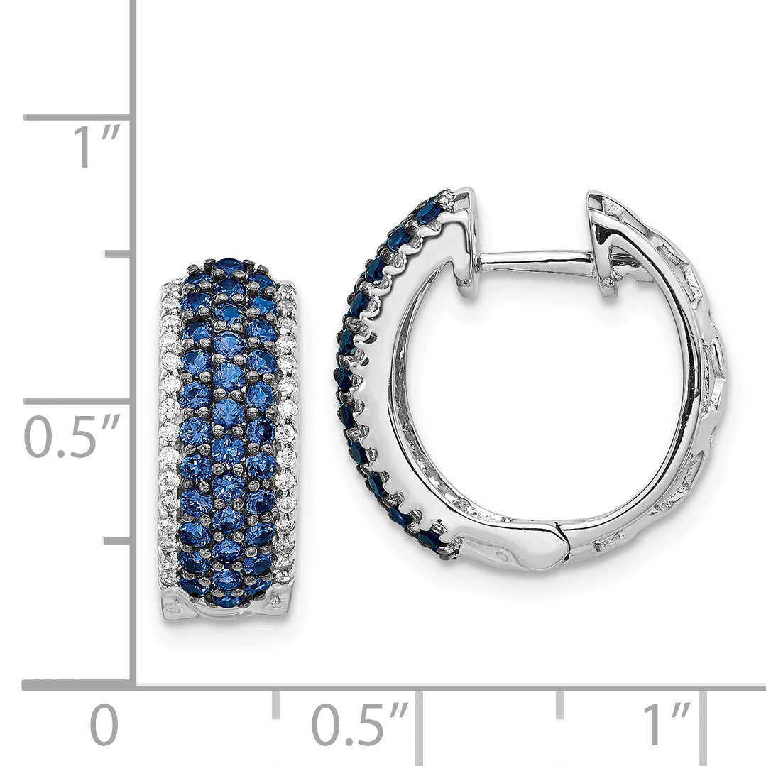 14k White Gold Diamond and Sapphire Hinged Hoop Earrings (4.75 grams)