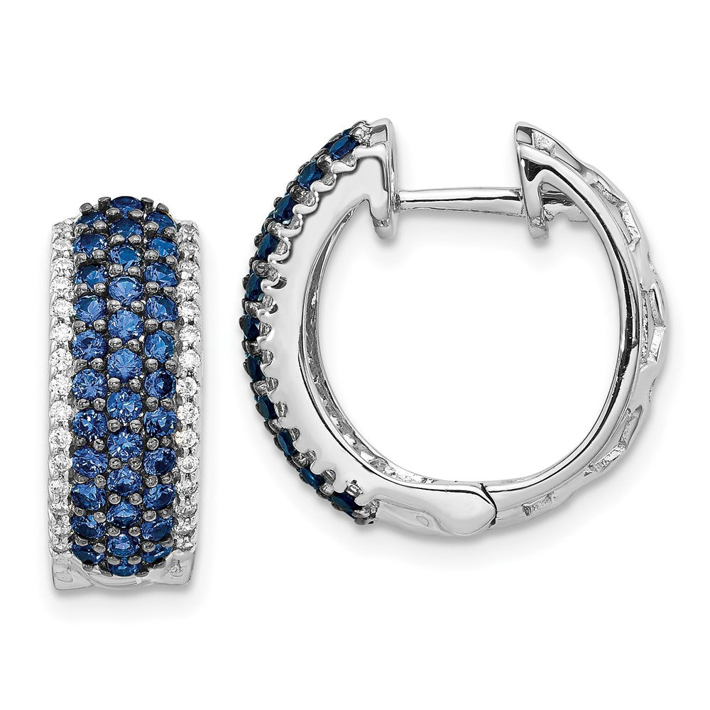 14k White Gold Diamond and Sapphire Hinged Hoop Earrings (4.75 grams)