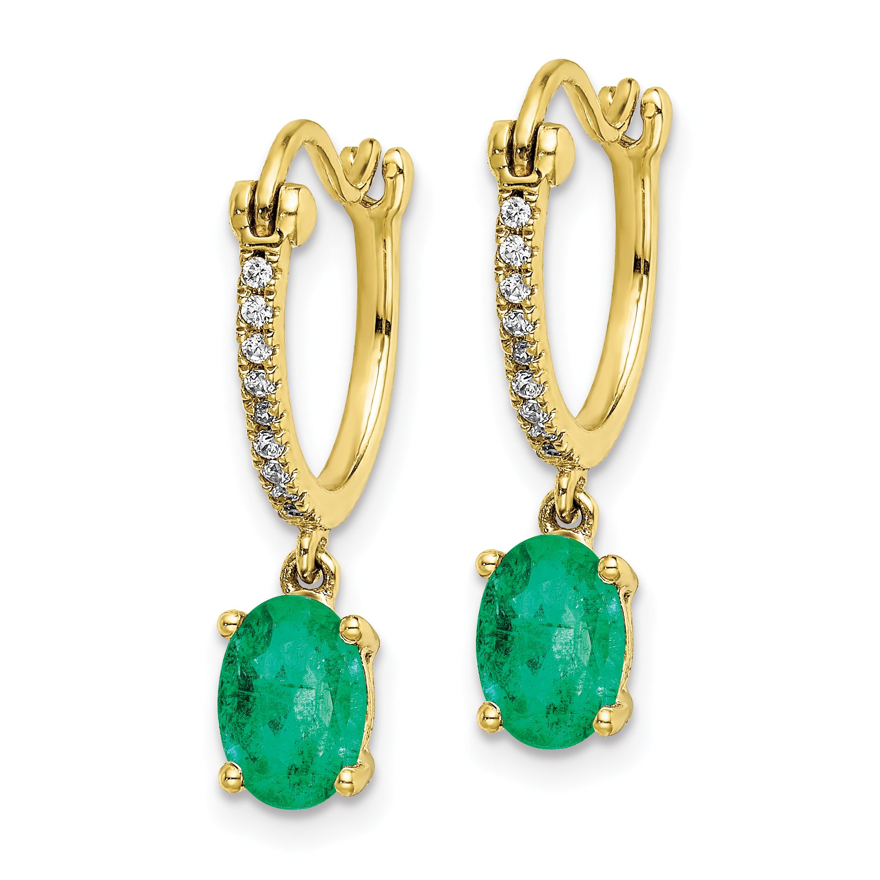 14k 1/10ct Diamond and Emerald Dangle Hoop Earrings (2.05 grams)