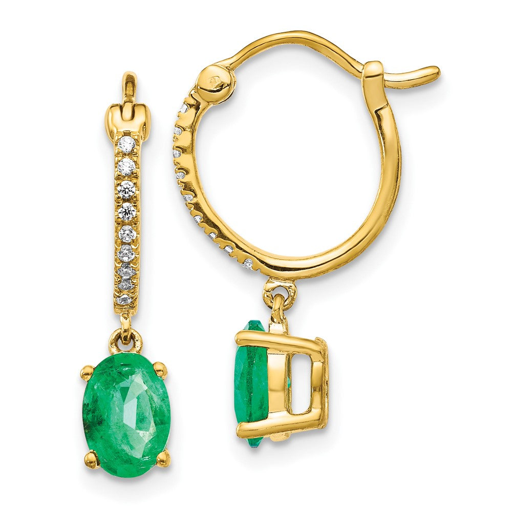 14k 1/10ct Diamond and Emerald Dangle Hoop Earrings (2.05 grams)