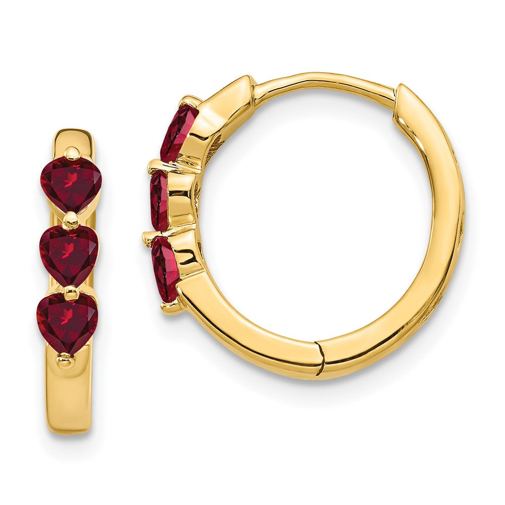 14k Created Ruby Polished Hinged Hoop Earrings (2.6 grams)