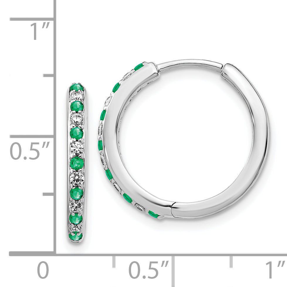 14k White Gold Diamond and Emerald Hinged Hoop Earrings (3.5 grams)
