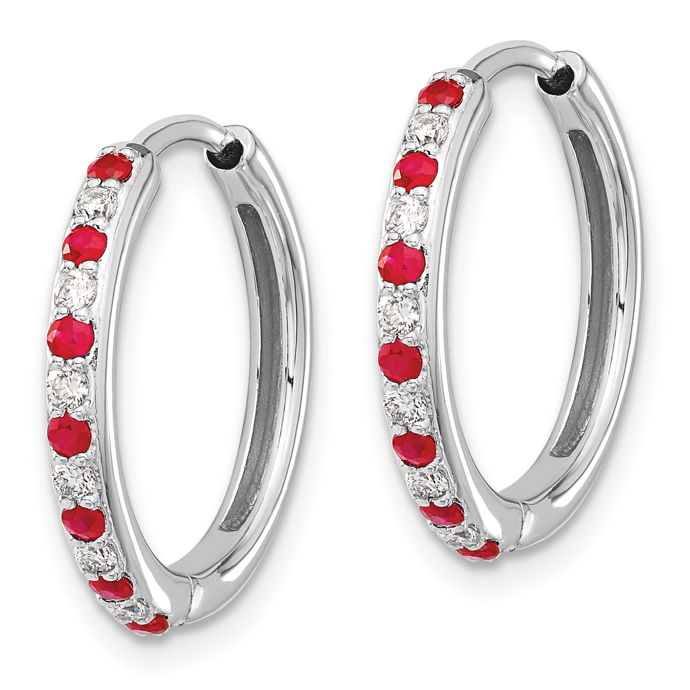 14k White Gold Diamond and Ruby Hinged Hoop Earrings (3.5 grams)