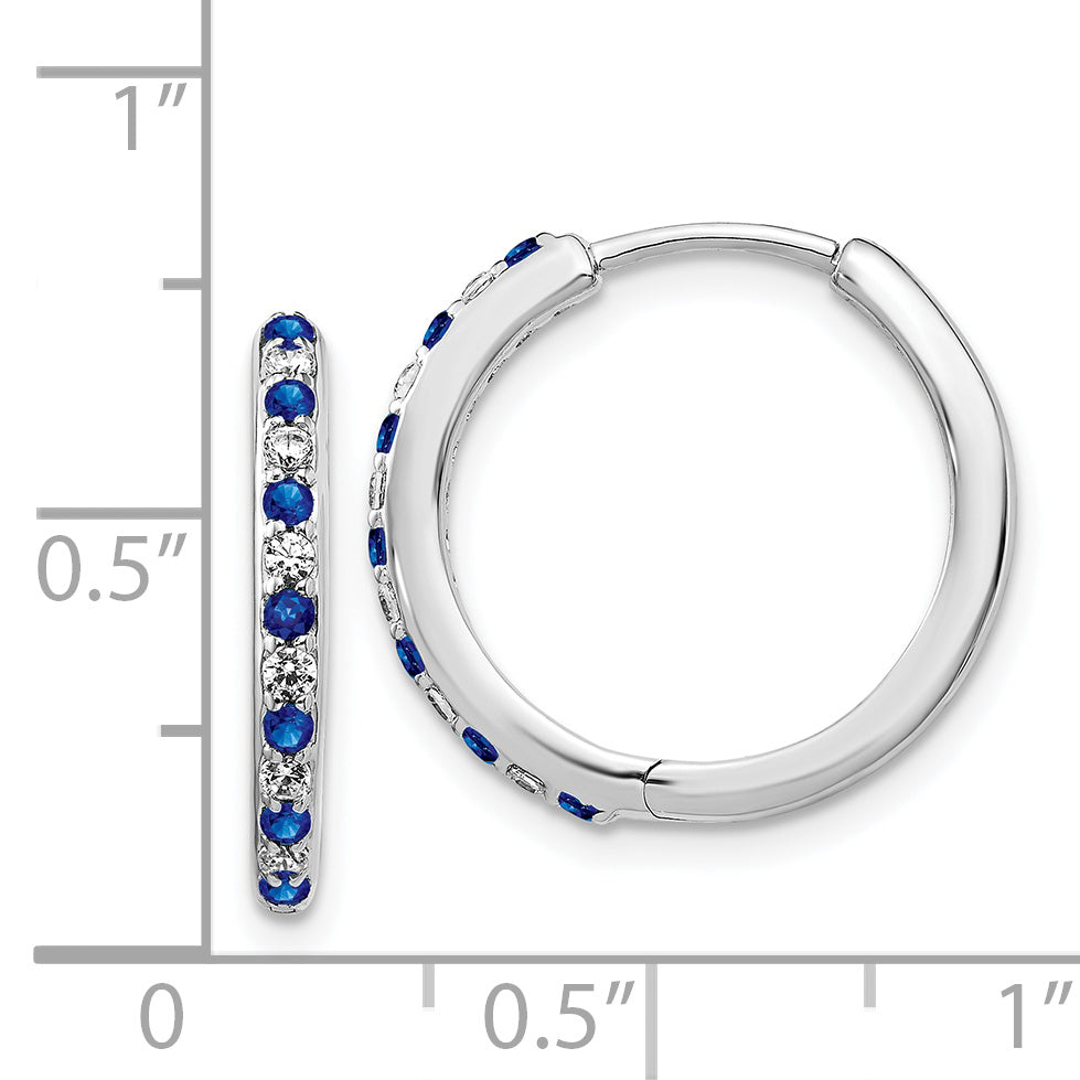 14k White Gold Diamond and Sapphire Hinged Hoop Earrings (3.5 grams)
