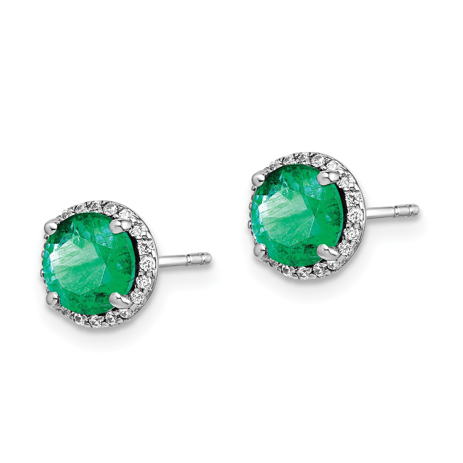 14k White Gold Diamond and Emerald Post Earrings (2.17 grams)