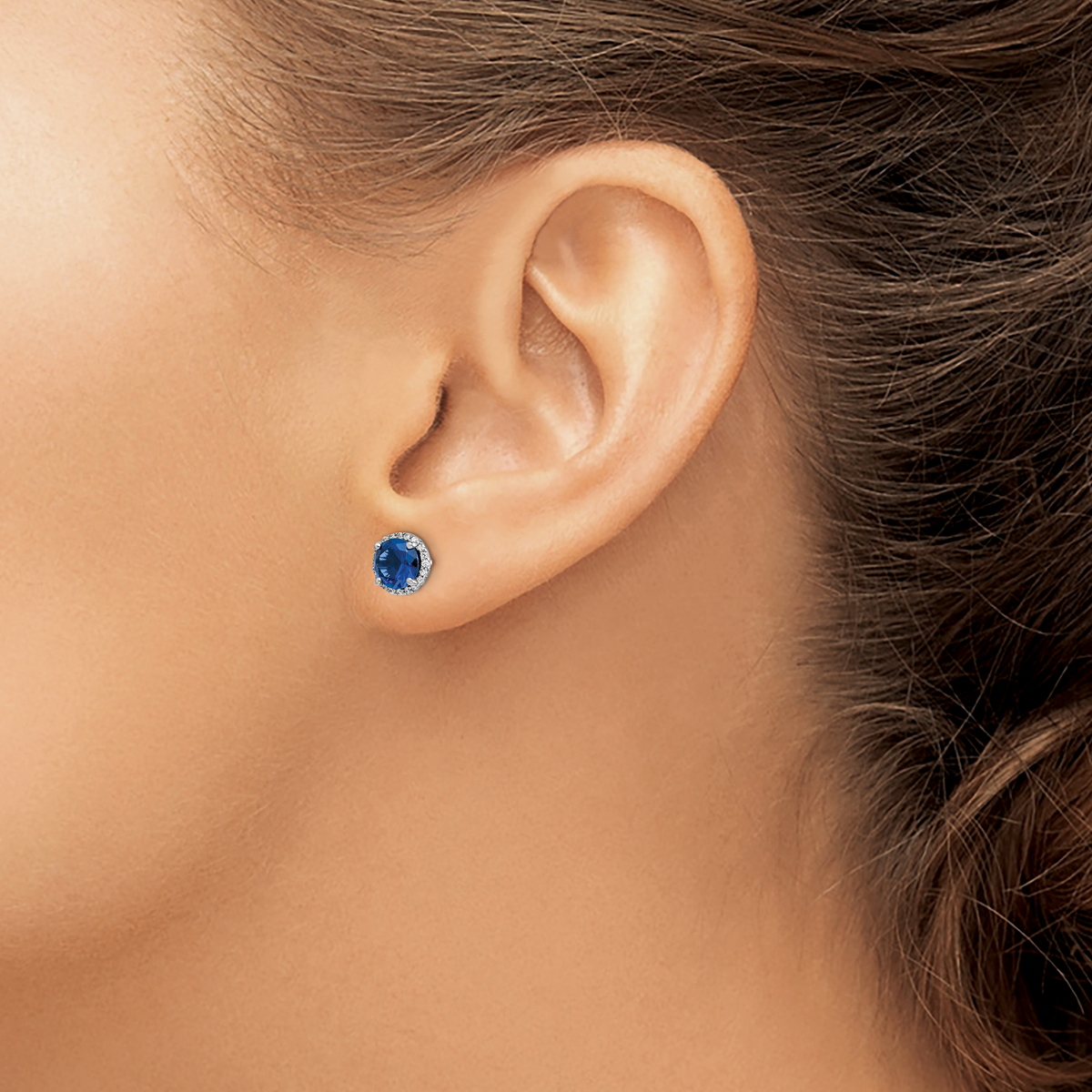 14k White Gold Diamond and Sapphire Post Earrings (1.5 grams)