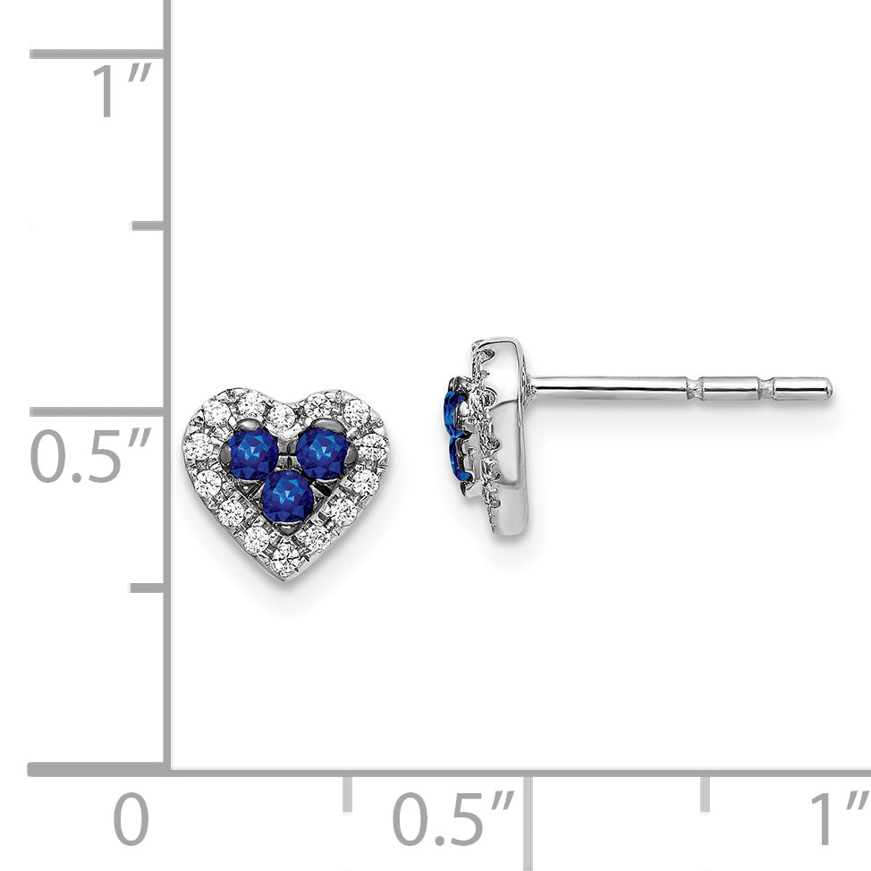 14k White Gold Diamond and Sapphire Heart Post Earrings (1.78 grams)