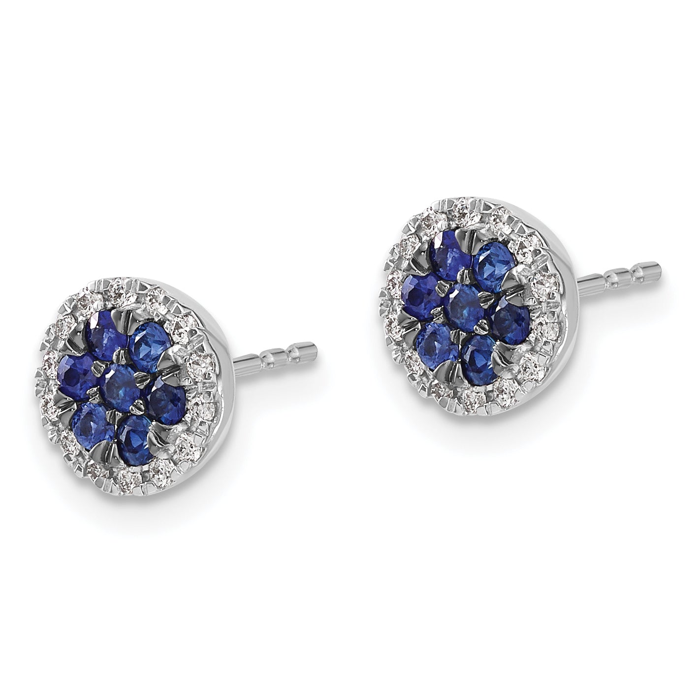 14k White Gold Diamond and Sapphire Circle Post Earrings (1.87 grams)