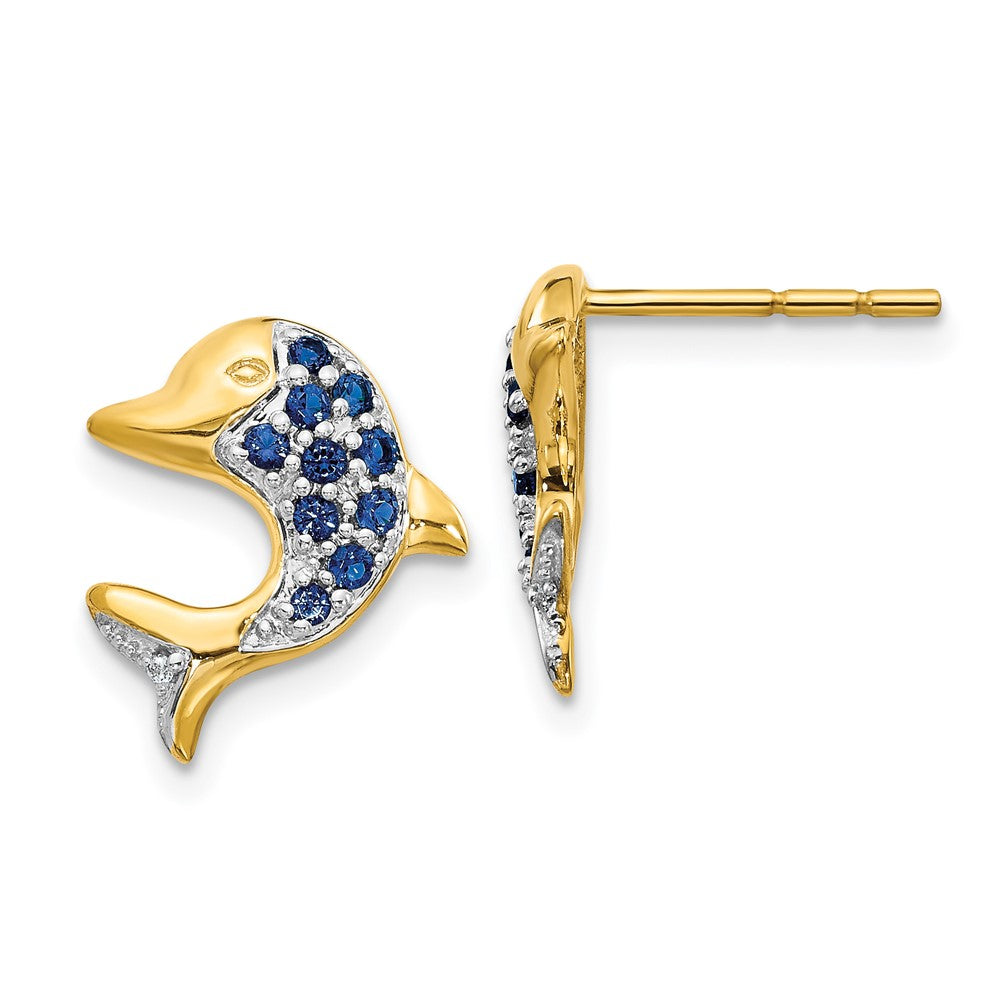 14k w/Rhodium Marquise Sapphire/Diamond Dolphin Post Earrings (1.62 grams)