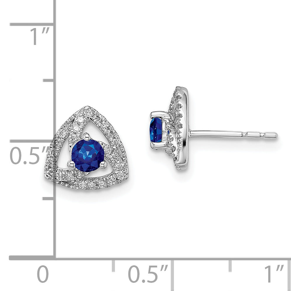 14k White Gold Diamond and Blue Sapphire Triangle Post Earrings (1.55 grams)