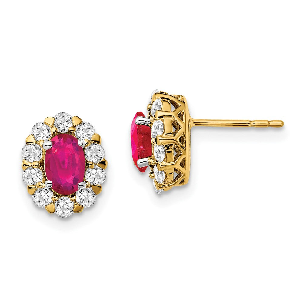 14k Oval Ruby and Diamond Halo Post Earrings (1.98 grams)