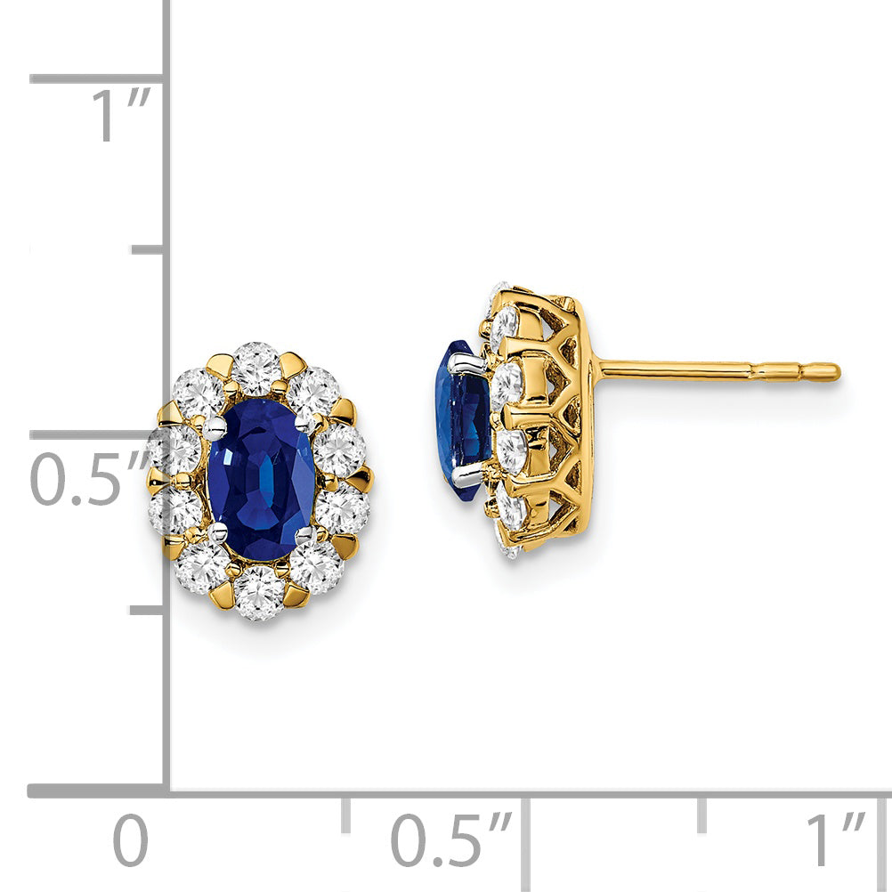 14k Oval Sapphire and Diamond Halo Post Earrings (1.98 grams)