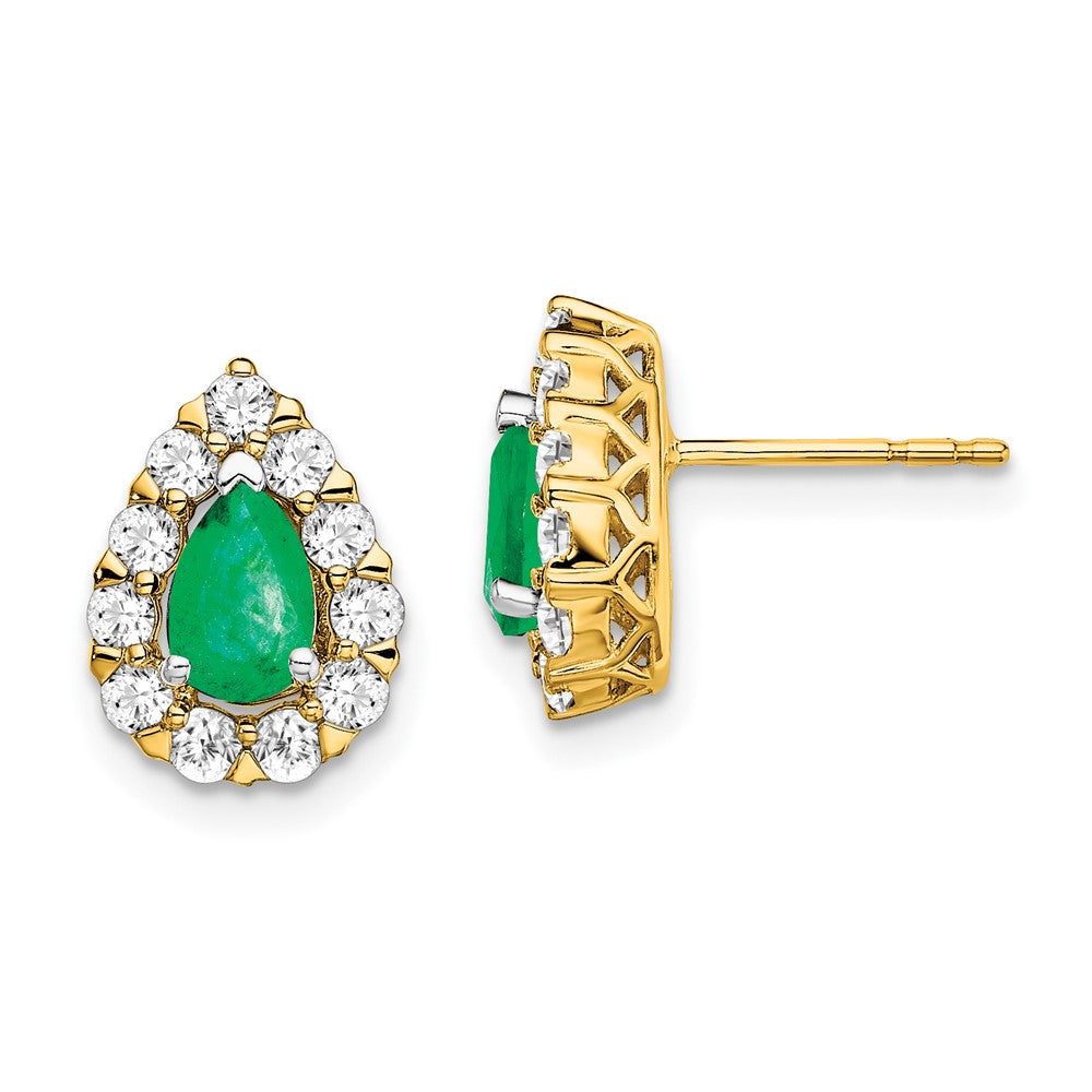 14k Pear Emerald and Diamond Halo Post Earrings (2.36 grams)