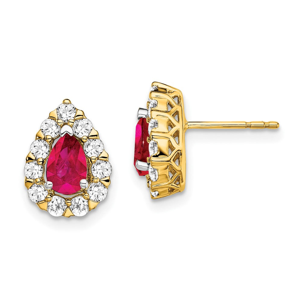 14k Pear Ruby and Diamond Halo Post Earrings (2.36 grams)