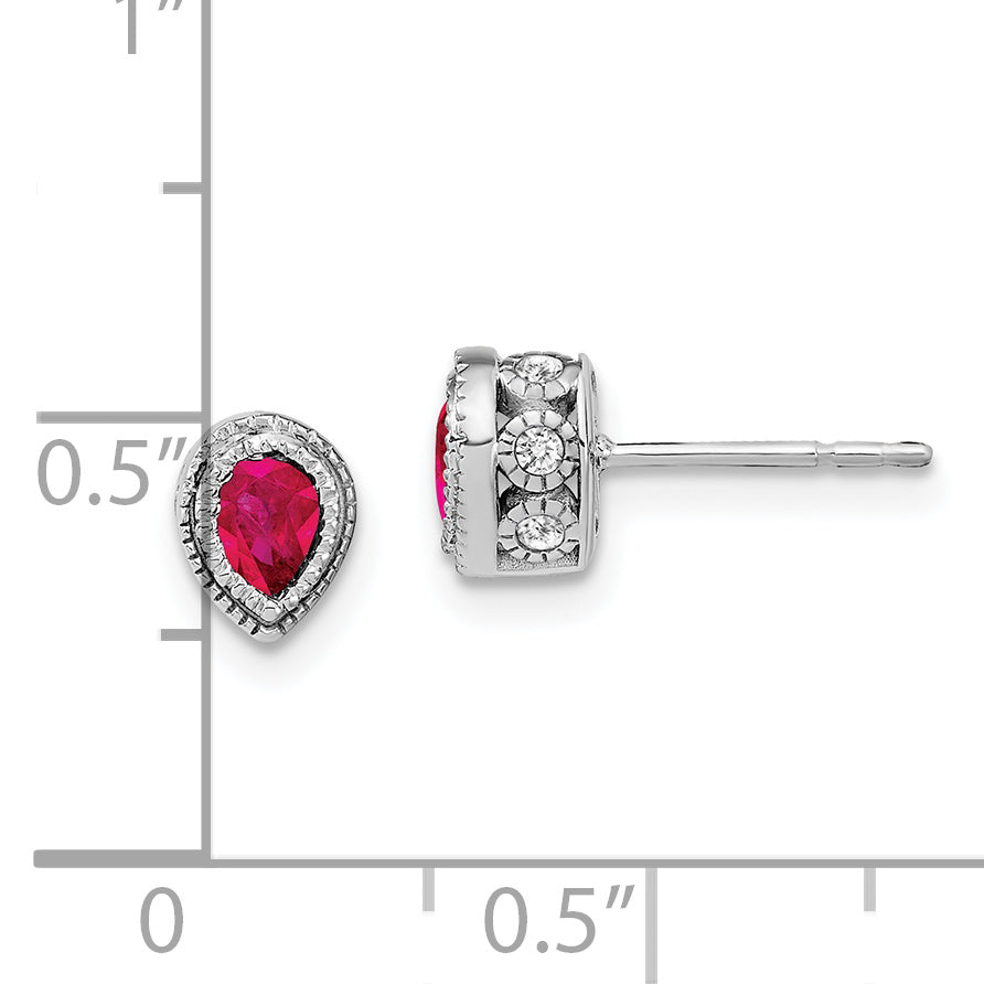 14k White Gold Ruby and Diamond Earrings (1.7 grams)