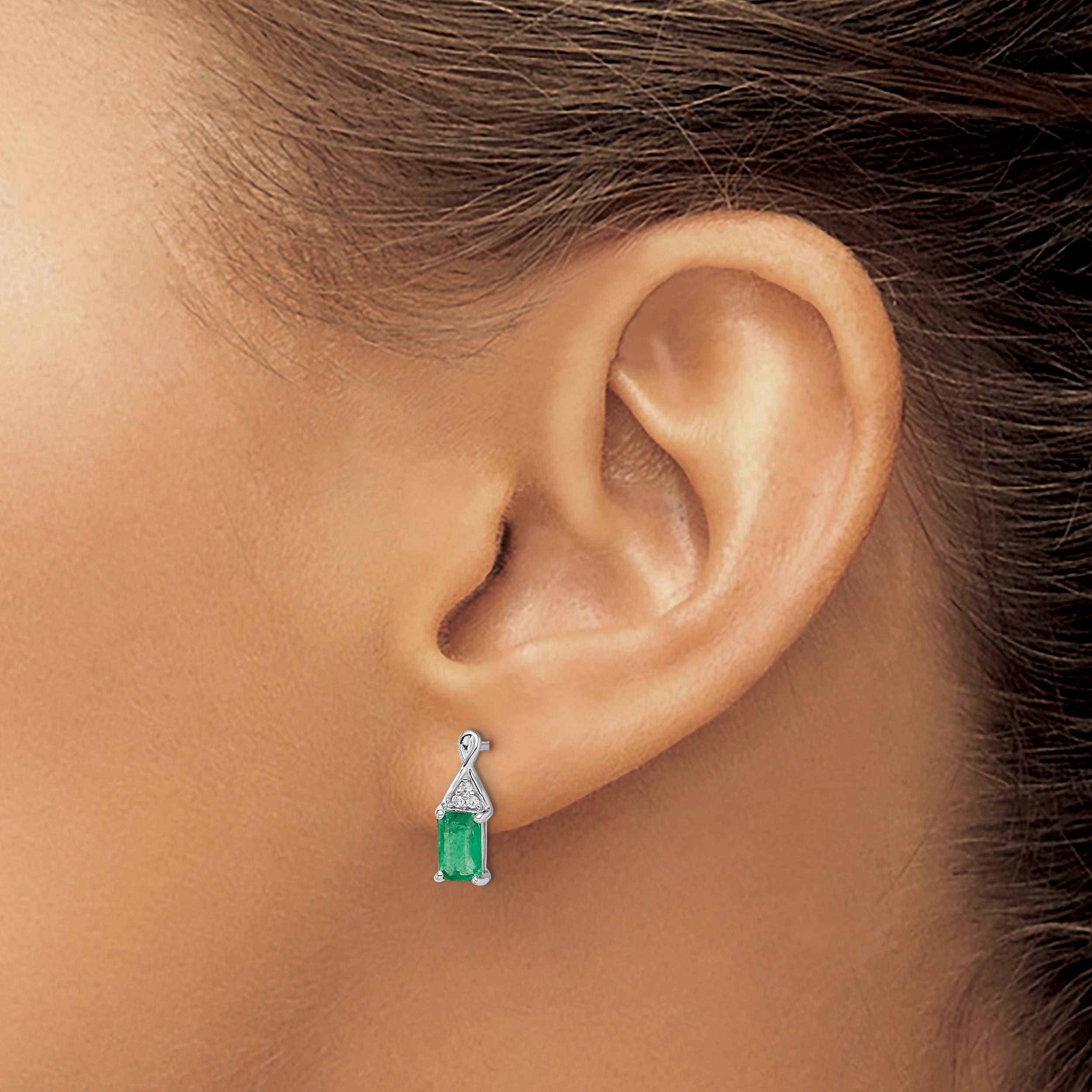 14k White Gold Emerald and Diamond Earrings (1.22 grams)
