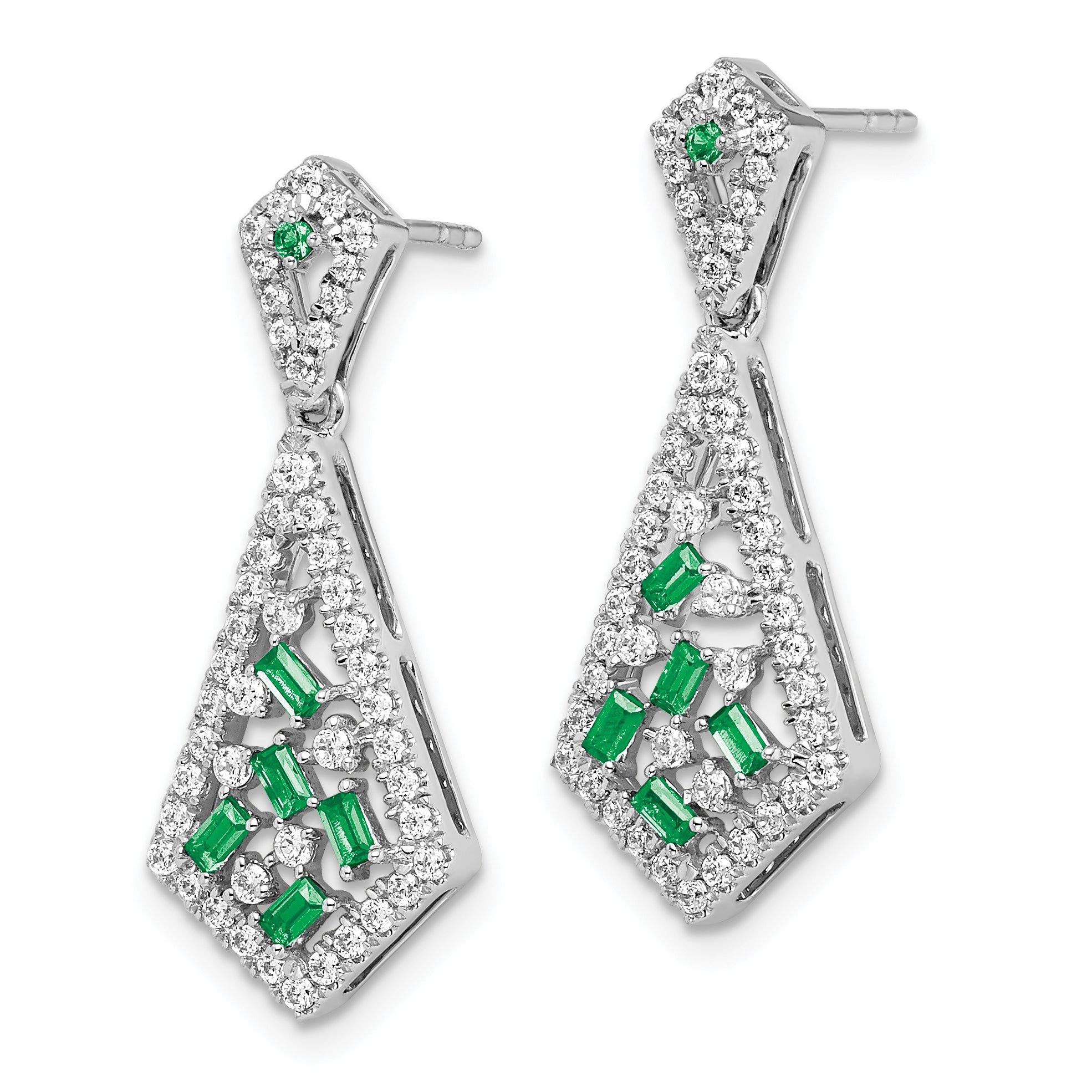 14k White Gold Emerald and Diamond Earrings (3.8 grams)
