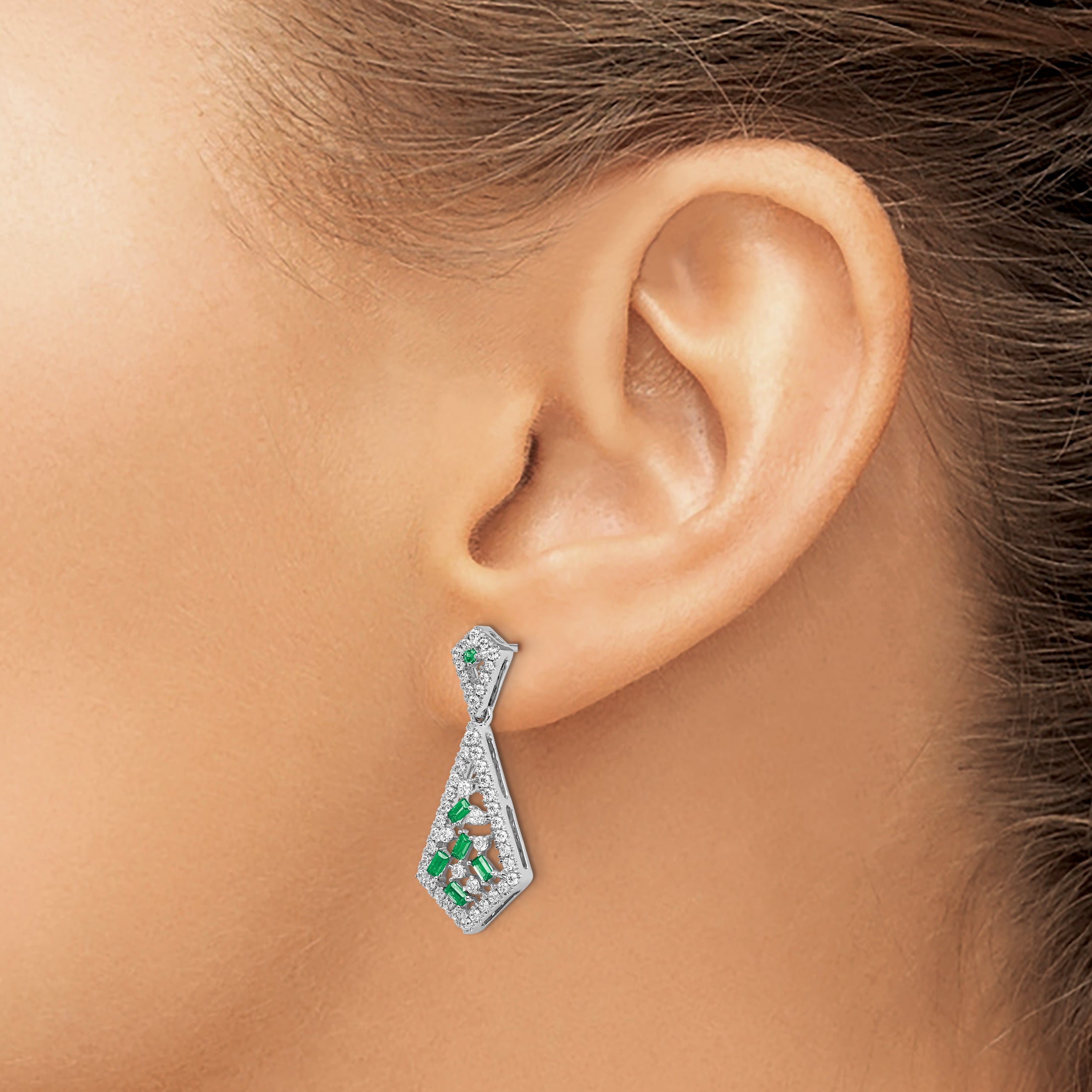 14k White Gold Emerald and Diamond Earrings (3.8 grams)
