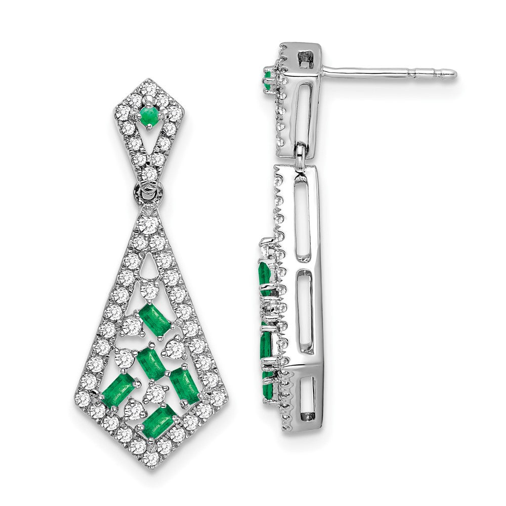 14k White Gold Emerald and Diamond Earrings (3.8 grams)