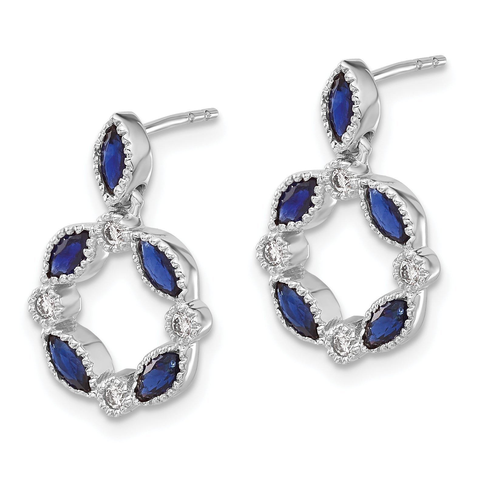 14k White Gold Sapphire and Diamond Dangle Earrings (2.45 grams)