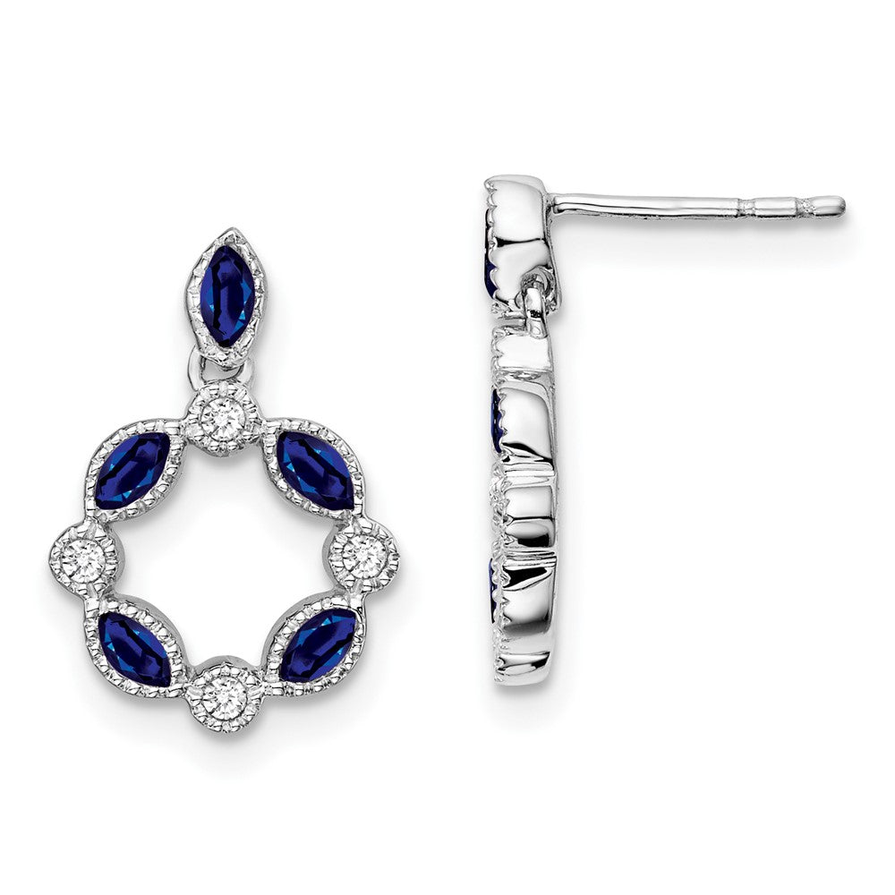 14k White Gold Sapphire and Diamond Dangle Earrings (2.45 grams)