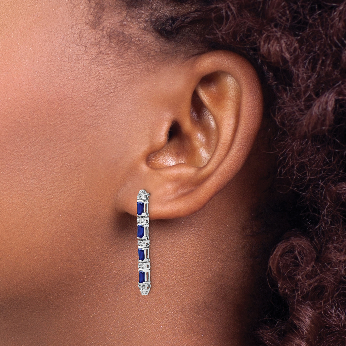 14k White Gold Sapphire and Diamond 4-stone Dangle Earrings (2.95 grams)