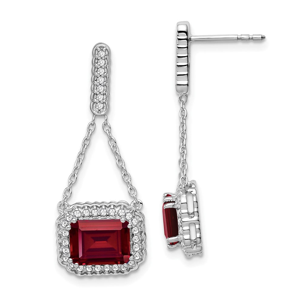 14k White Gold Created Ruby and Diamond Dangle Earrings (3.8 grams)
