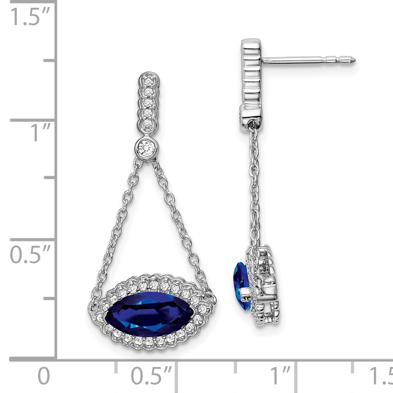 14k White Gold Marquise Created Sapphire and Diamond Earrings (3.55 grams)