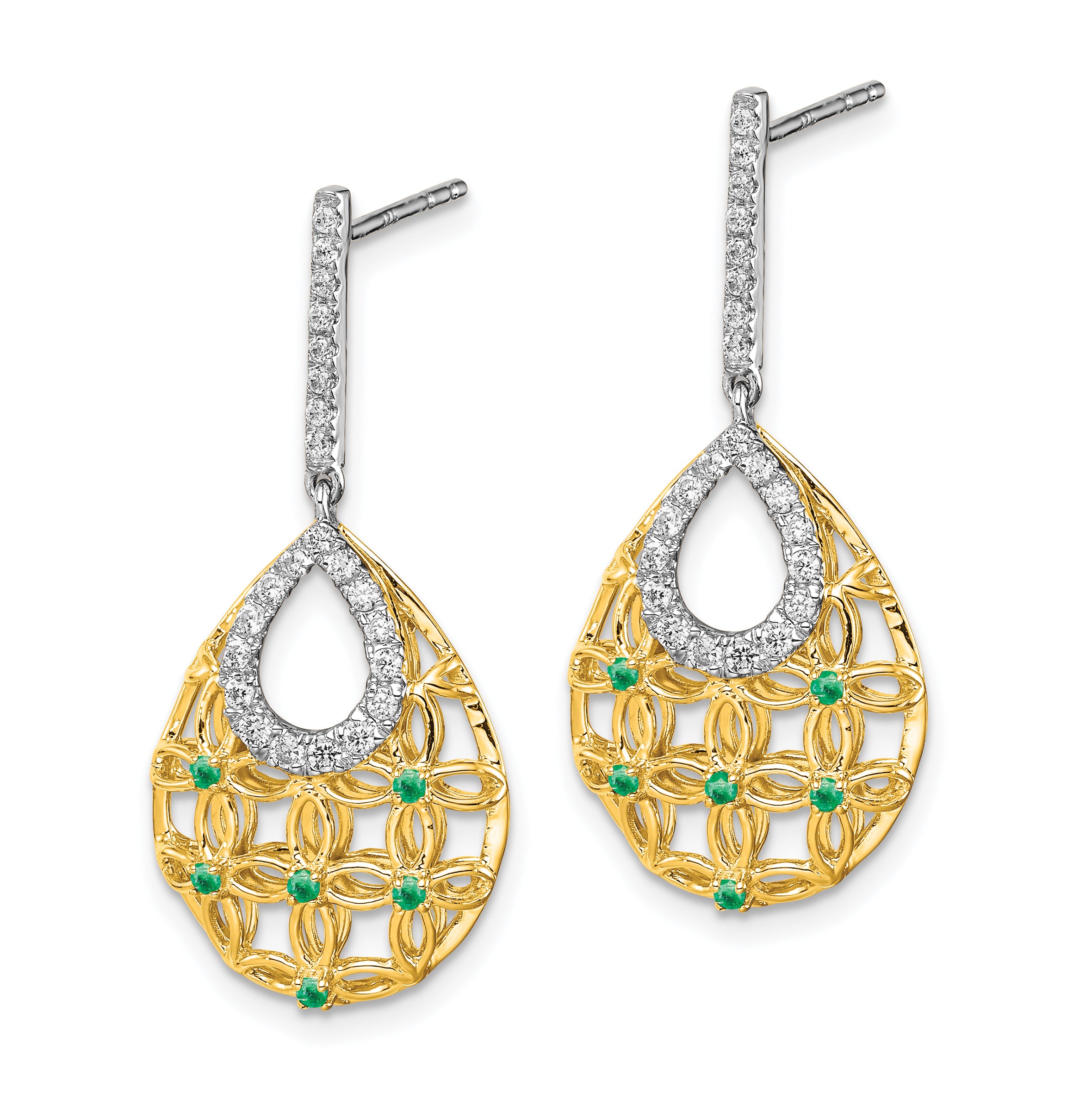 14k Emerald and Diamond Dangle Earrings (3.6 grams)