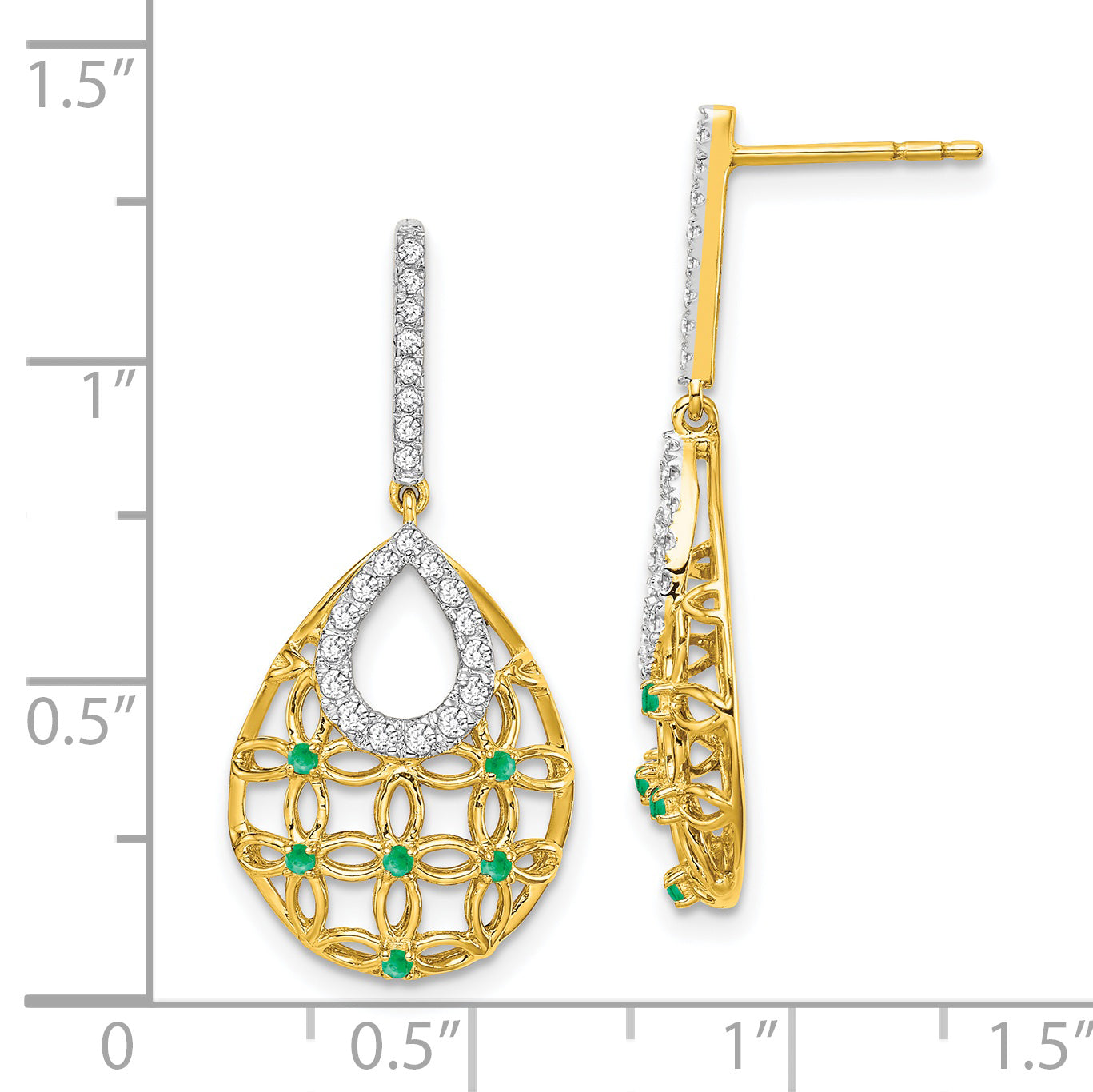 14k Emerald and Diamond Dangle Earrings (3.6 grams)