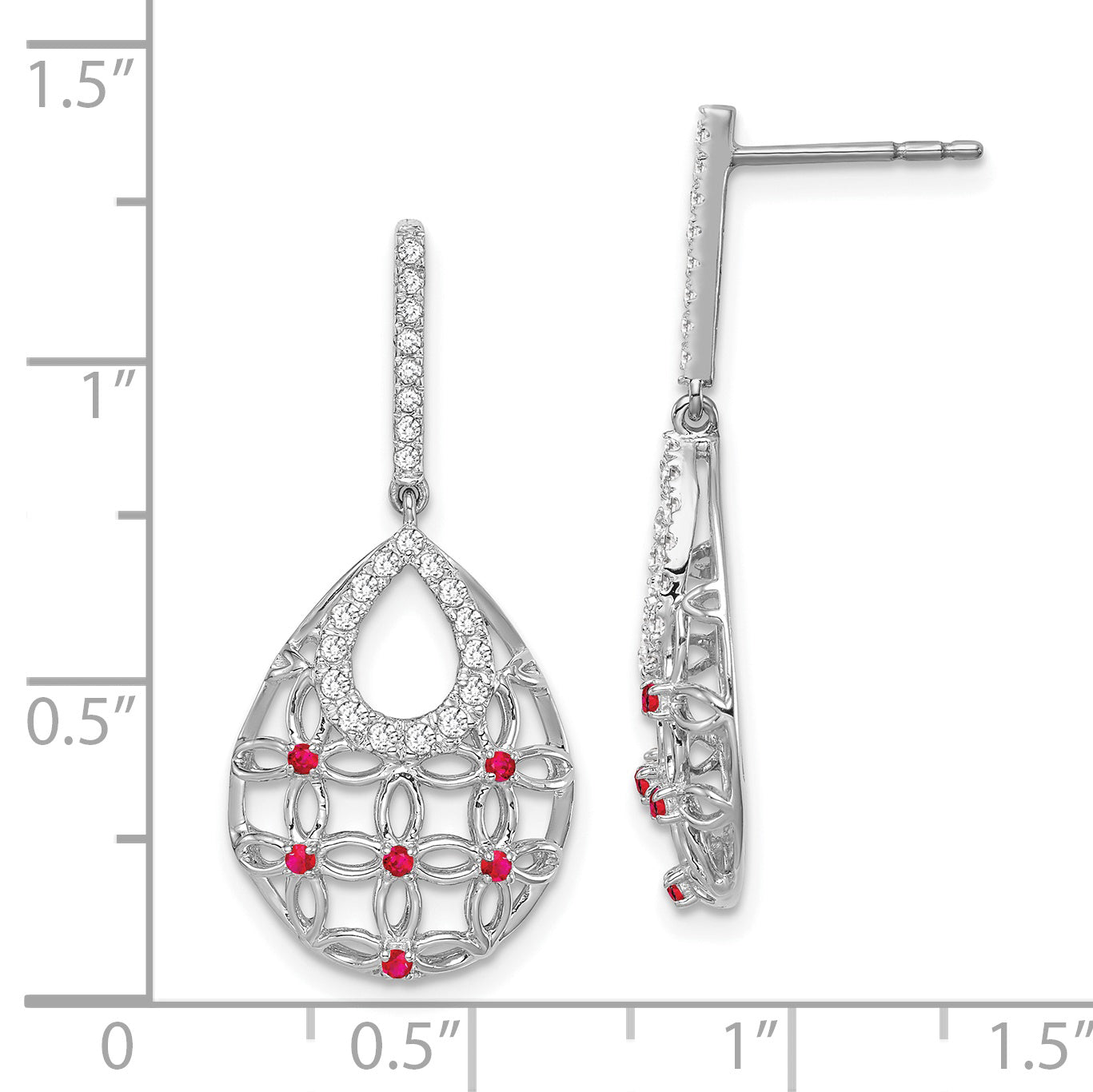 14k White Gold Ruby and Diamond Dangle Earrings (3.6 grams)