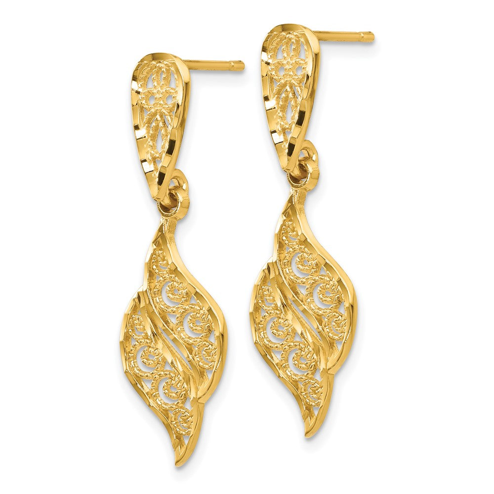14k Yellow Gold 10 mm Polished & Diamond-Cut Filigree Swirl Dangle Post Earrings (2.01 grams)