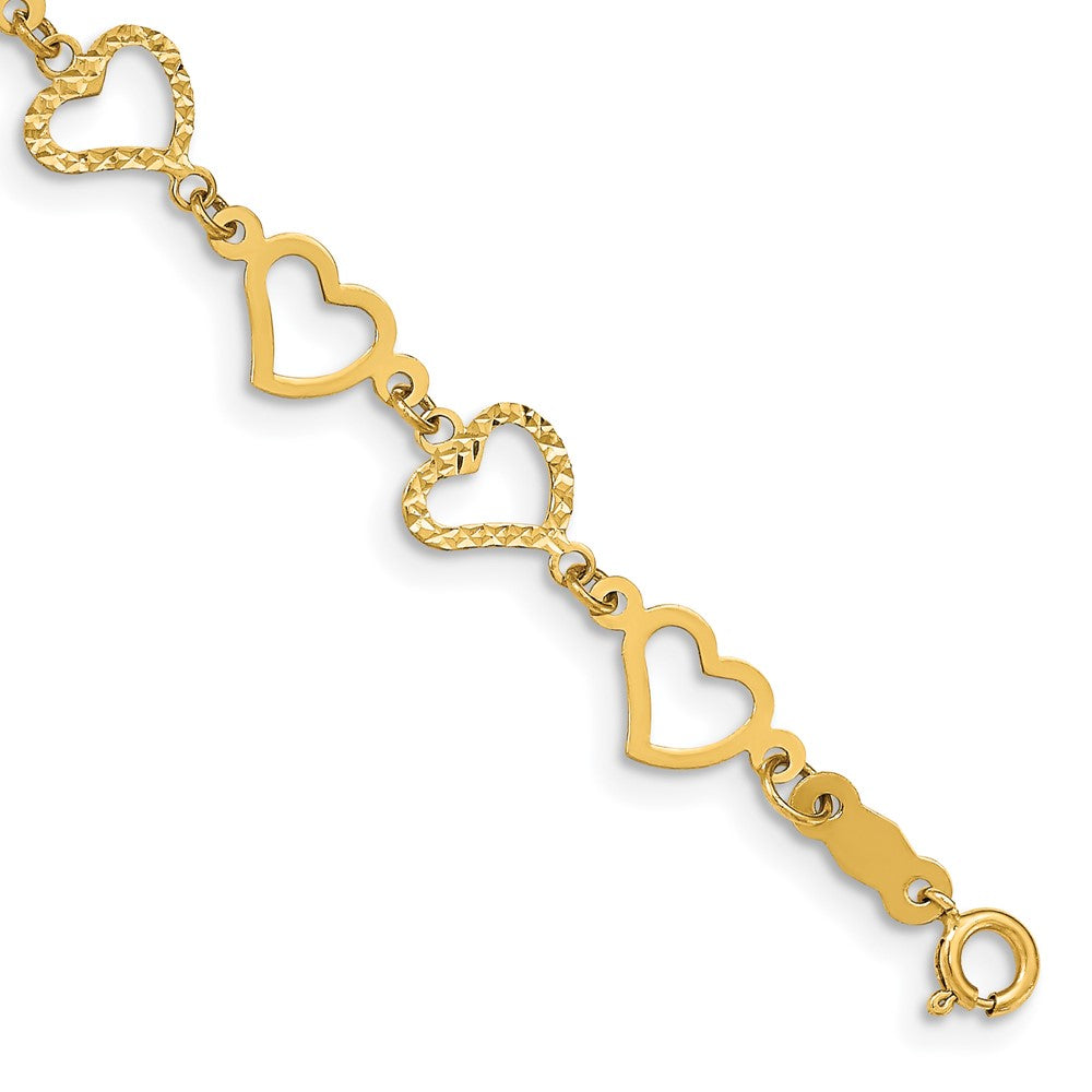 14K Flat Diamond -cut and Polished Open Hearts 7.25 inch Bracelet (1.45 grams)