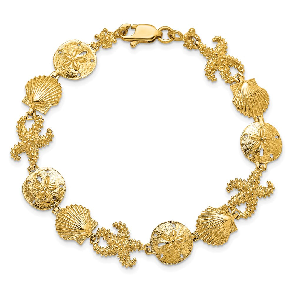 14k Yellow Gold 7 mm Polished and Textured Sea Life Bracelet (5.58 grams)