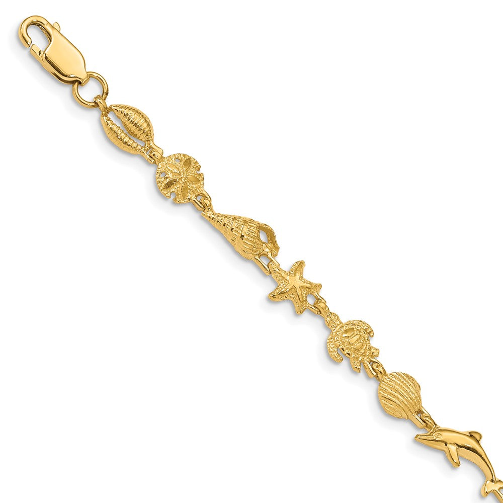 14k Yellow Gold 7 mm Polished and Textured Sea Life Bracelet (5.58 grams)