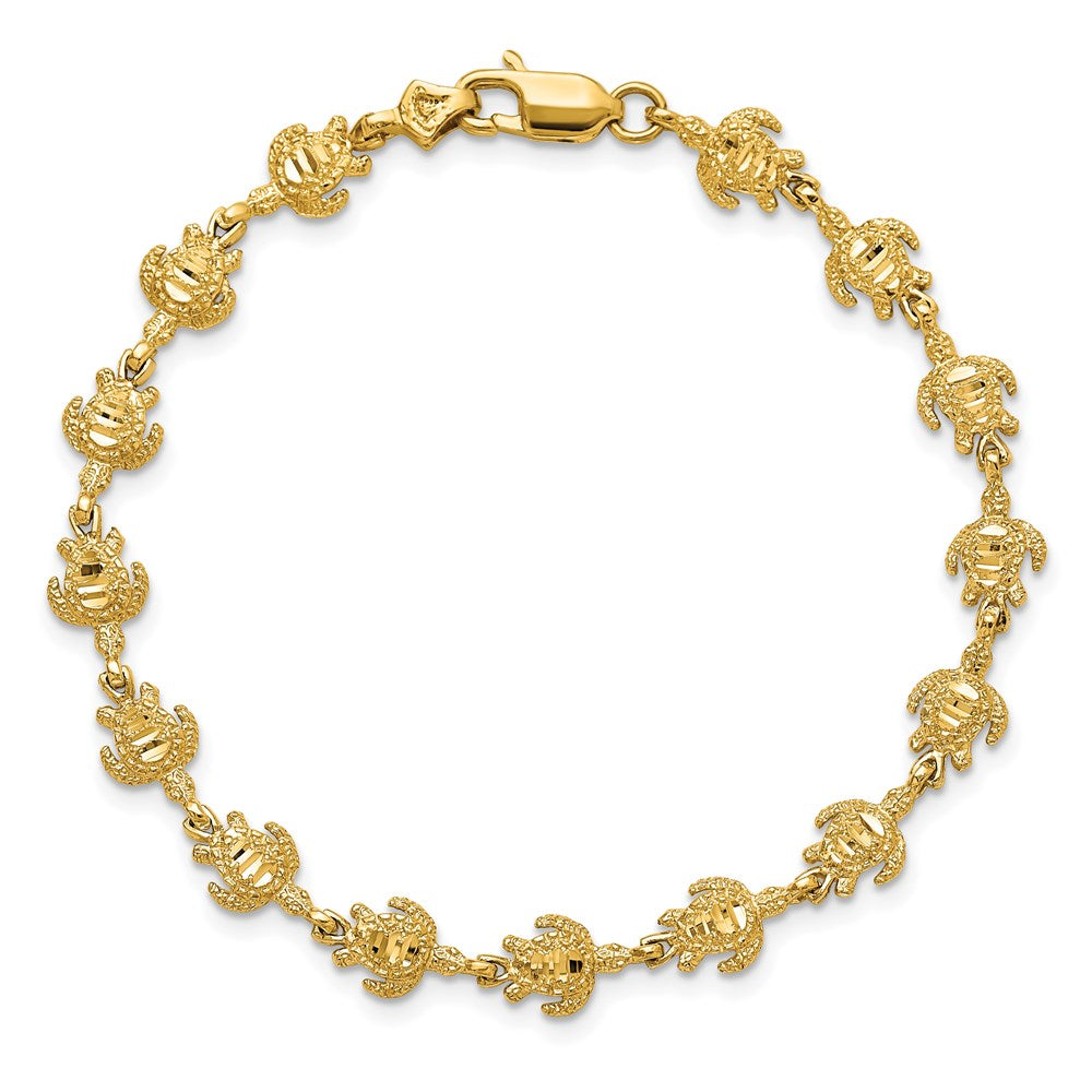 14k Yellow Gold 7 mm Polished and Textured Turtle Bracelet (4.16 grams)