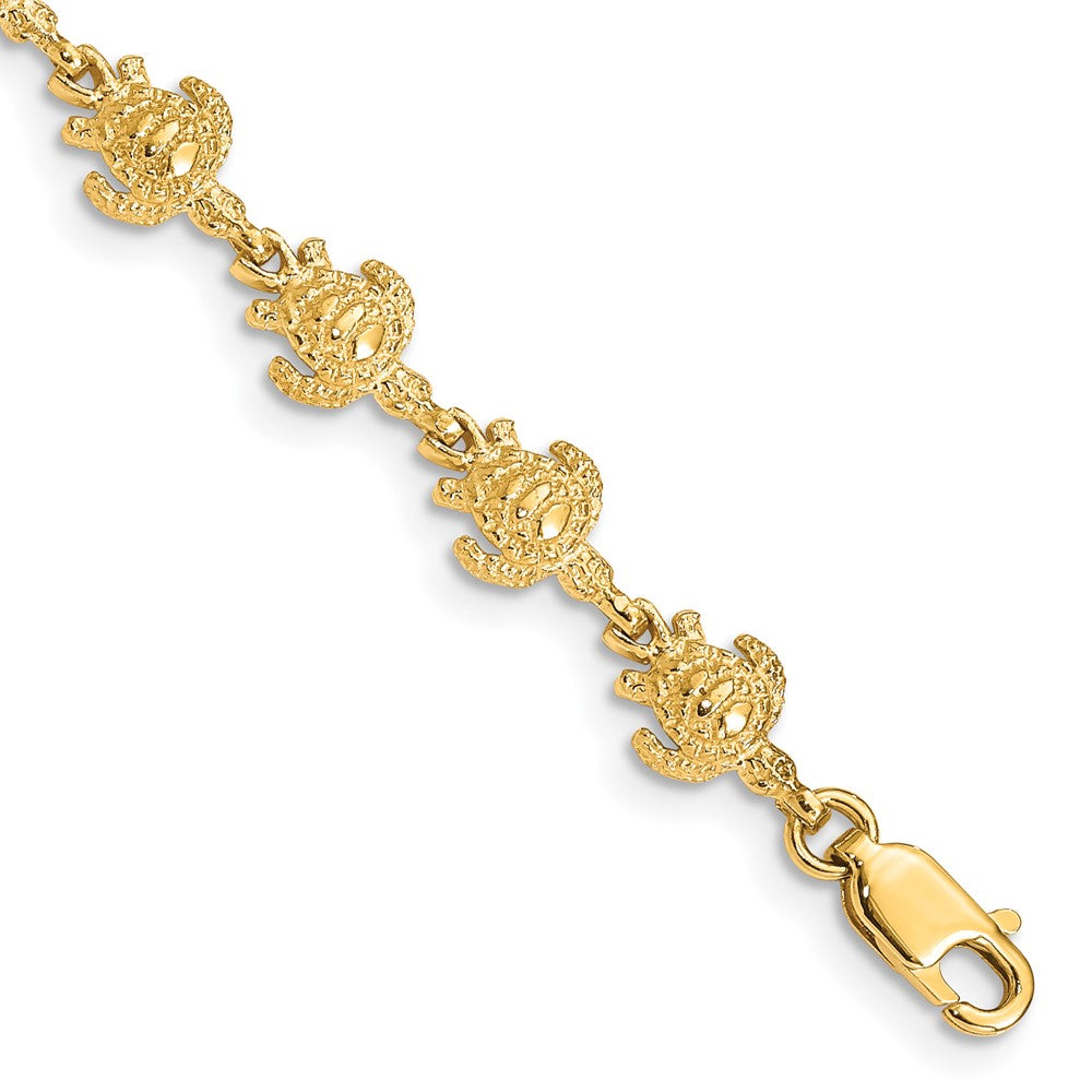 14k Yellow Gold 7 mm Polished and Textured Turtle Bracelet (4.16 grams)