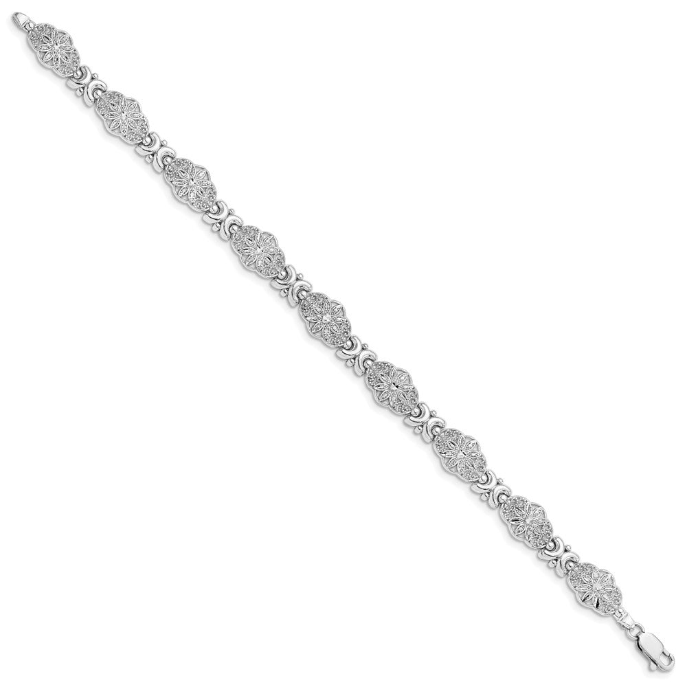 14k White Gold 8.6 mm Fancy Floral Link Bracelet (6.61 grams)