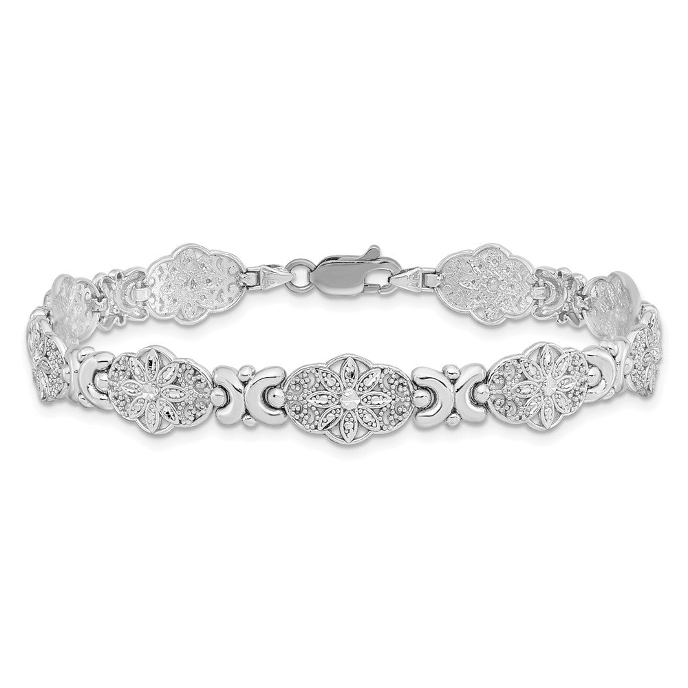 14k White Gold 8.6 mm Fancy Floral Link Bracelet (6.61 grams)