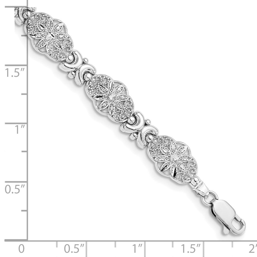 14k White Gold 8.6 mm Fancy Floral Link Bracelet (6.61 grams)