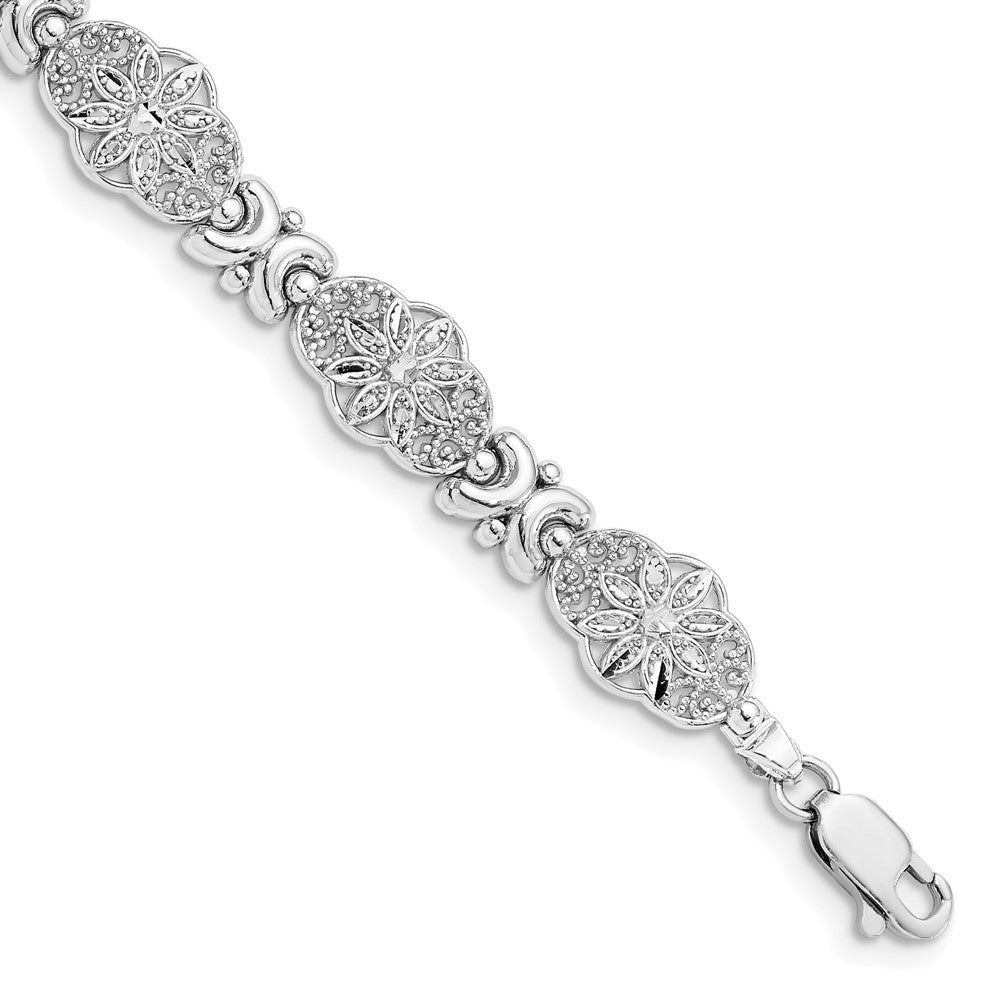 14k White Gold 8.6 mm Fancy Floral Link Bracelet (6.61 grams)