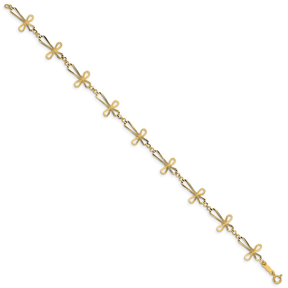 14k Yellow Gold 11 mm Diamond Cut Open Cross Bracelet (1.39 grams)