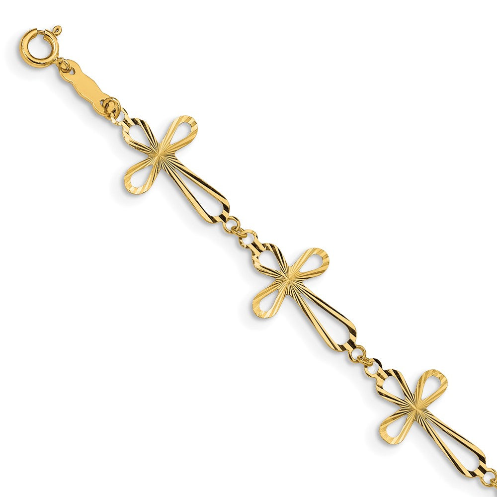 14k Yellow Gold 11 mm Diamond Cut Open Cross Bracelet (1.39 grams)