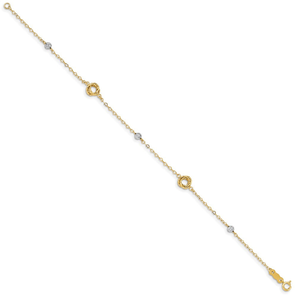 14k Two-tone 5.5 mm Love Knots on Small Heart Link Bracelet (1.32 grams)