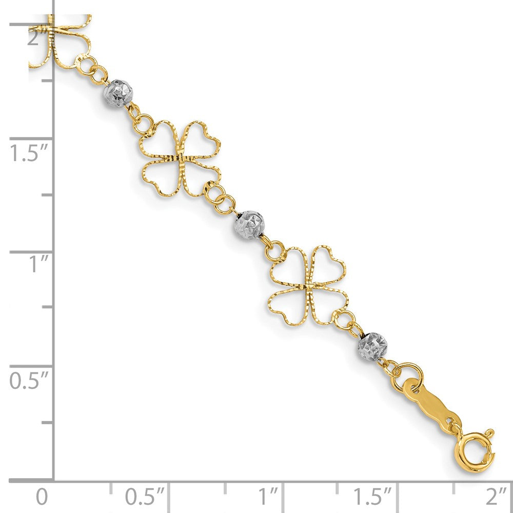 14k Two-tone 9 mm Diamond-cut Open Clovers & Beads Bracelet (1.72 grams)