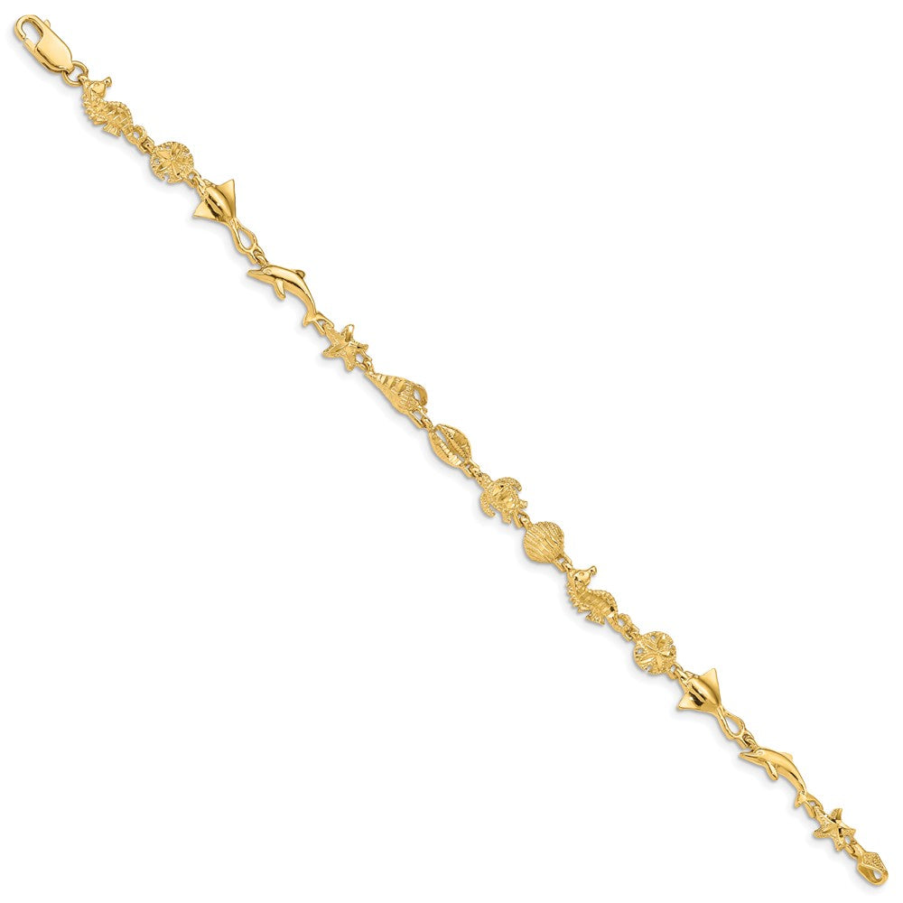 14k Yellow Gold 8.5 mm Polished and Textured Ocean Motif inch Bracelet (5.17 grams)